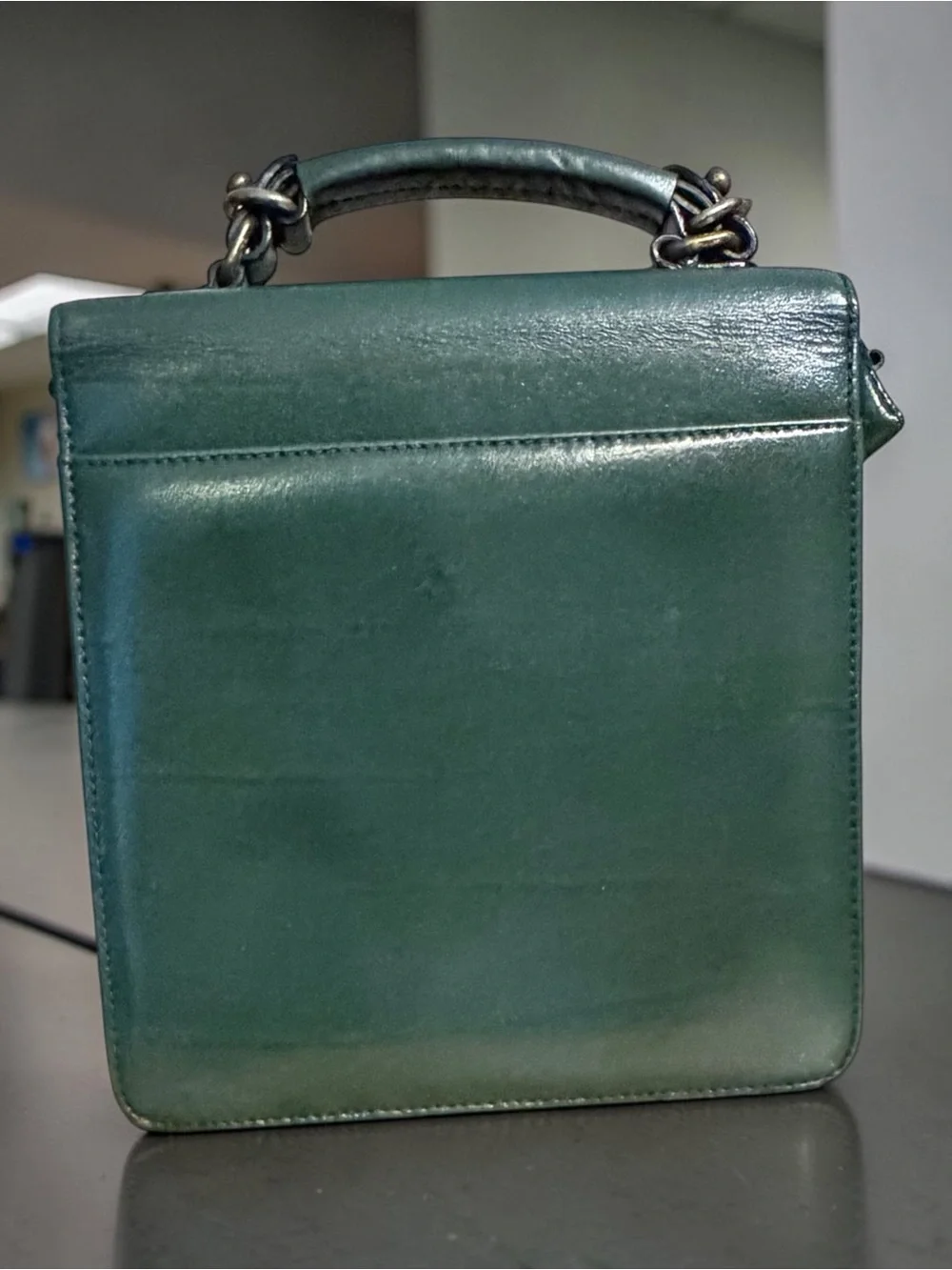 Vintage D Collection Forest Green Leather Structured Top Handle Satchel